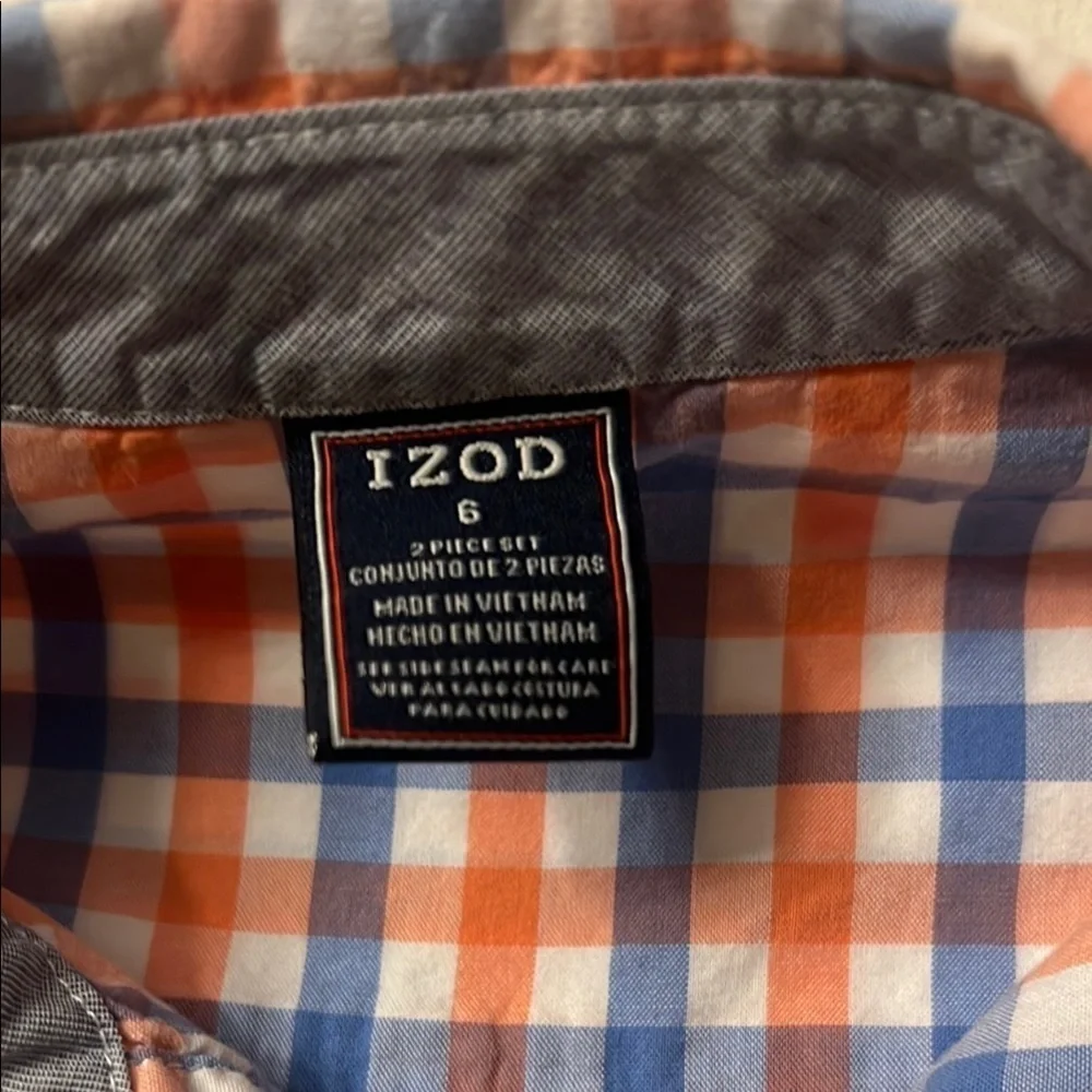 Izod Vibrant Orange and Blue Plaid Button Down Shirt